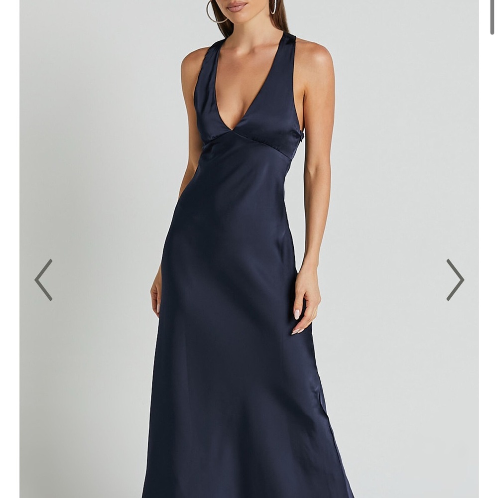Navy Satin Dress - Khalani Midi